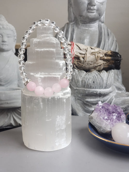 Le bracelet quartz clair et rose mat