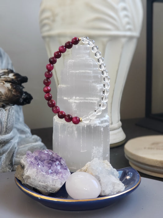 Quartz clair et oeil de tigre rose