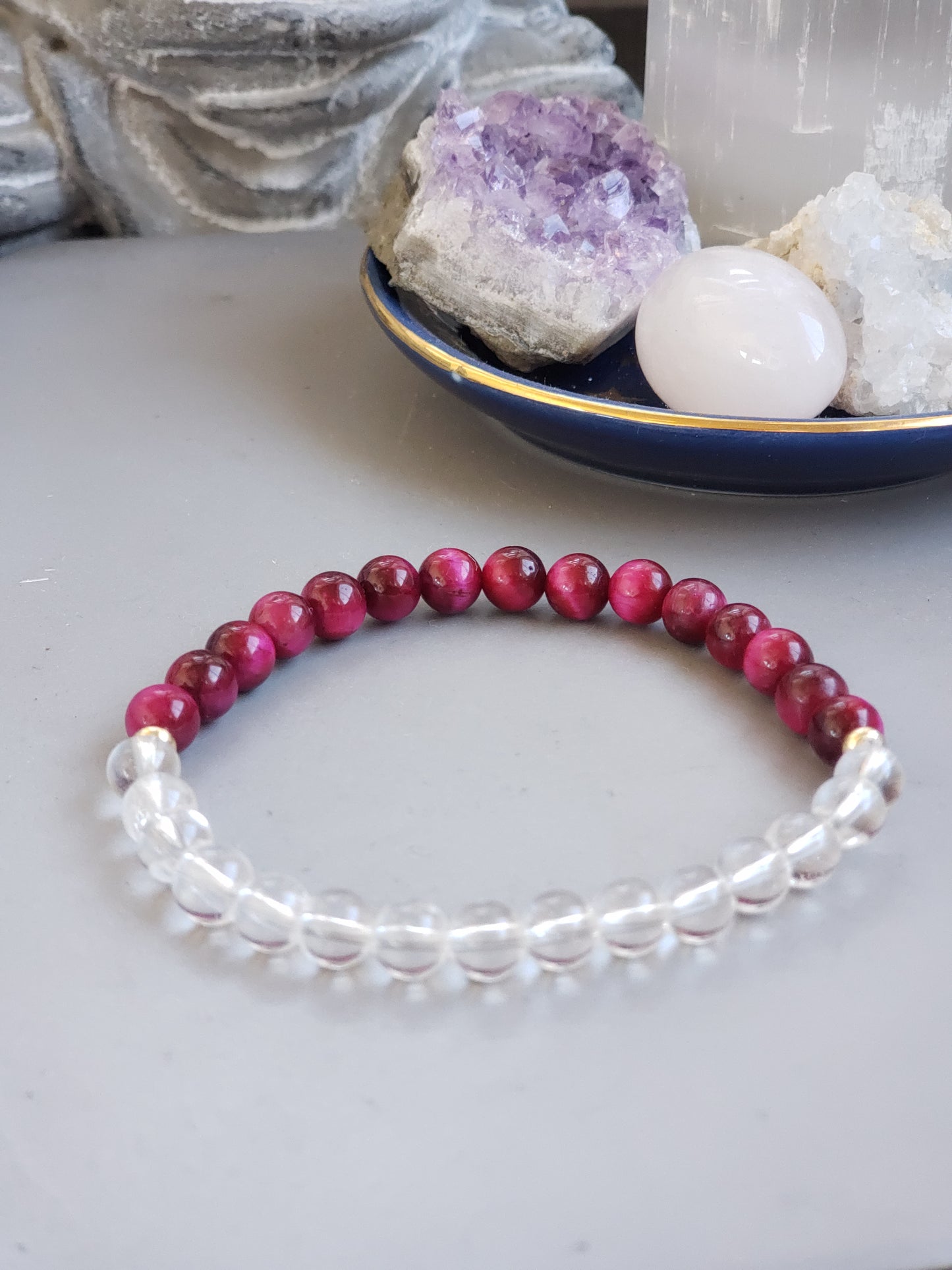 Quartz clair et oeil de tigre rose
