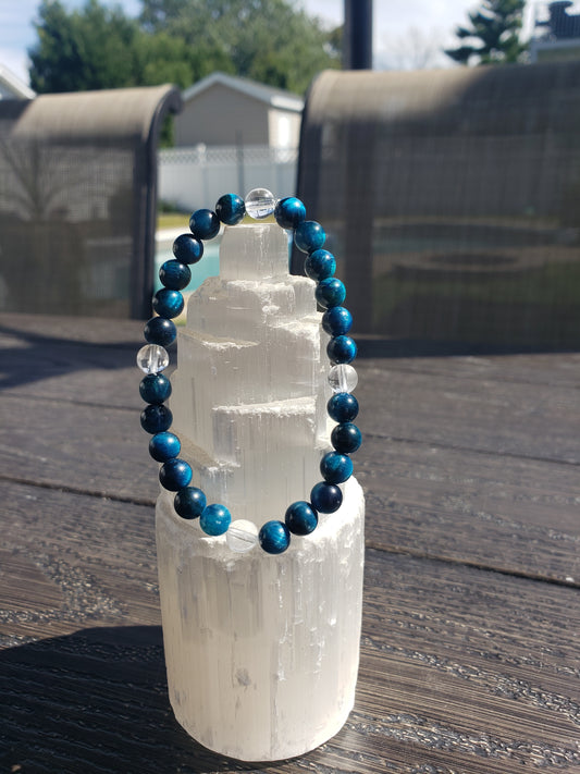 Oeil de tigre turquoise et quartz clair